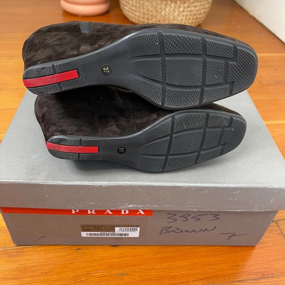 Authentic Prada Linea Rossa Brown Suede Wedge Boots with Box - Picture 5 of 8